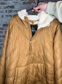 Prana | women quilted pullover quarter zip with hood sherpa lined