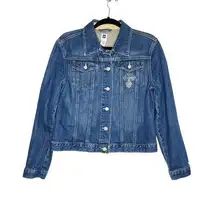 Vintage Gap Denim Jean‎ Jacket Size M Cross Rhinestone Pockets Collar Retro 90s