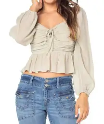 CELEBRITY PINK Light Green Long Sleeve Crinkle Woven Top Size M