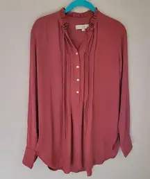 LOFT Rust Sheer Popover Blouse