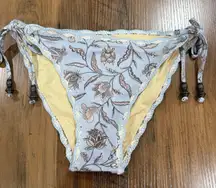 TigerLily Amyris Miranda Pearl Blue Floral Bikini Boho Side Tie Bottom Small