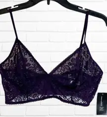 Inc International Concepts Women's L Semi Sheer Mesh‎ Lace Bralette Royal Purple