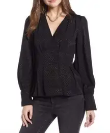 Something Navy black dotted jacquard blouse