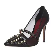 VALENTINO Rockstud Accents Mesh Fishnet Alcove Accents Pumps Black Size 38.5 NIB