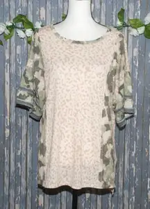 NWT Cato Est. 1946 Ladies T-Shirt Top Size L Camouflage SS Stretch Yellow Green