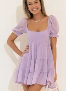 Lucy in the Sky L Gloria Fit & Flare Swiss Dot Short Sleeve Tiered Dress Purple