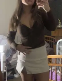 Brown Long Sleeve Tie Top