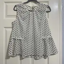 J.Crew Polka Dot Semi Sheer Flutter Sleeve Cap Blouse Sz 12 Cream/Black