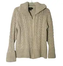 Wool Cable Knit Zip Up Cardigan Sweater Medium