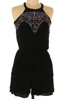 Xhilaration Black embroidered open back romper size medium