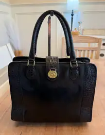 Vintage Brahmin Black‎ Leather Croc Detail Square Top Handle Bag