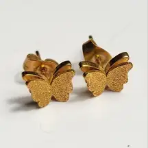 Tiny gold color double butterfly pierced earrings