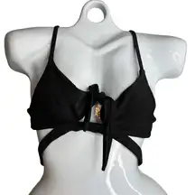 Dippin Daisys‎ Ribbed Keyhole Bikini Swim Top Size S Black Front Tie Strappy NEW