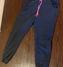 Womens FIGS charcoal gray scrub Joggers with Pink Drawstring