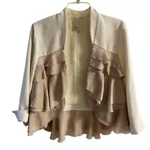Elvenses Anthropologie cream blazer tiered ruffled cropped Sz 8