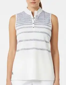 Adidas Womens Golf Polo Shirt Sleeveless XL White Blue Stripe Crew Neck Athletic