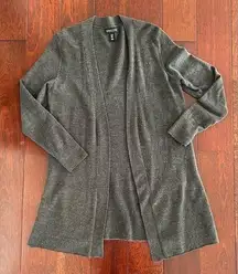 Adrienne Vittadini Women’s 100% Extra Fine Merino Wool Open Cardigan Gray Size L