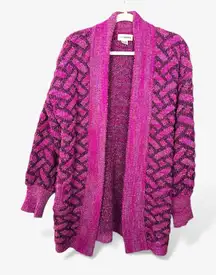 Rare Vintage Yarnworks Chenille Knit Cardigan Magenta Purple 80s Statement M