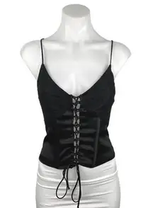 ZARA  Black Lace Satin Lace-Up Sleeveless V-neck Spaghetti Strap Corset Top XS