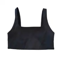 Girlfriend Collective Tommy Ribbed Cropped Top Athletic Sports‎ Bra Black XXS