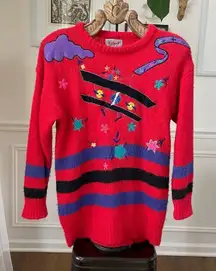 Vintage 80s 1980s Rafael Acrylic Mohair Biplane Airplane Novelty  Sweater M