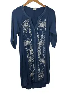 Tiny Dress Women S Blue White Floral Embroidery Button Up Western Boho Festival