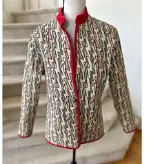 Western White, Black & Red Fleece Trim Zig Zag Embroidered Tapestry Jacket