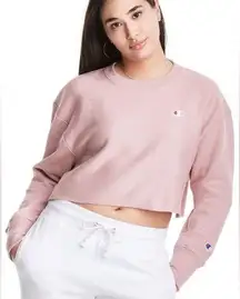 Champion XS Pink/Beige Reverse Weave Cropped Cut-Off Crew