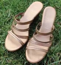 Italian Shoemakers Women's Bronze-Tone Metallic Strappy Wedge Sandal Sz 10