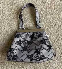 Vintage Saks Fifth Avenue Statin Floral Lace Mini Wristlet Small Handbag Purse