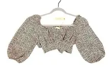 O. Vianca Leopard Tie Back Long Balloon Sleeve Bralette Crop Top Size Small NWT