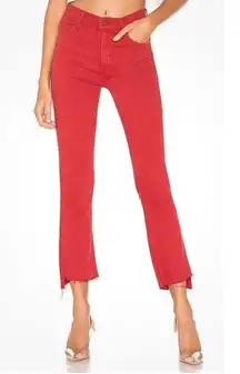 MOTHER- Insider Crop Step Fray Hopscotch Red Corduroy Pants Raw Hem