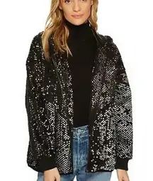 BLANKNYC Silver Sequin Bomber Jacket in Black Light NEW