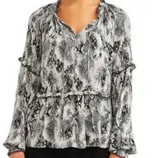 NWT Sofia Jeans Blouse Womens S Gray Snake Print Ruffle Boho Whimsigoth Witchy