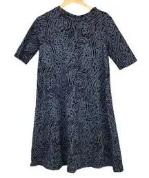 Poof NY Mini Shift Dress Sz M Gray Black Velvet Burnout Animal Print Stretch