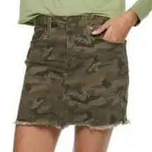 Mudd Green Camo Raw Hem Denim Mini Skirt Size 1