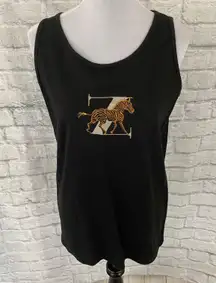 The  women M scoopneck tank top black embroidered animal top
