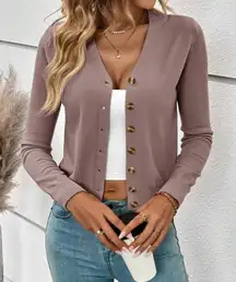 Lilac V-Neck Cropped Knit Cardigan