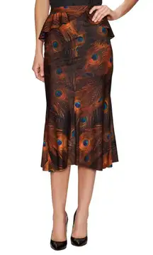 Givenchy Silk Midi Skirt Peacock Animal Print Ruffle Size 38 (6) Rare Luxury