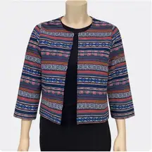 Liz Claiborne Blazer Open Front Jacket Aztec Print 3/4 Sleeve Colorful Medium‎