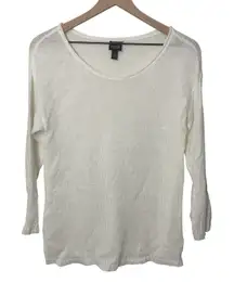 EILEEN FISHER Off White 100% Hemp Loose Knit Sweater Small Minimal Rollneck