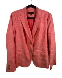 Talbots Coral Linen Blazer with pockets and 2 buttons lightweight long sleeve‎