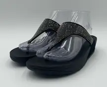FitFlop Women’s Sz 7 Lulu Shimmer Black Rhinestone Sandals Comfortcore Glam Chic