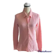 beautiful pink textured blouse, button front, little bit of stretch, excellent condition, size small Measurements: Bust: armpit to armpit 18 inches  Length: shoulder seam to bottom 24 inches