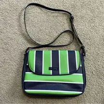 Lucky Stripe green and navy Flap Crossbody bag