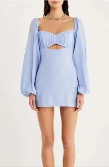 NWT Rumer The Camille Mini Dress Low Back Gathered Chest Front Cutout L Blue