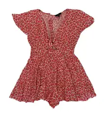 Lulus Romper Small‎ Red Short Sleeve Flowy Summer Party Dressy Chic
