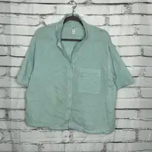 Stars Above Mint Green Gauze Button Front Shirt Women’s Small Short Sleeve