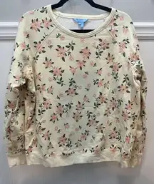 Draper James Natalie Sweatshirt Cream Magnolia Print Women’s Size XL Crewneck