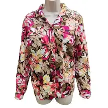 Laura Ashley Floral Jacket Size 1X Brown Black Pink and Cream Long Sleeve